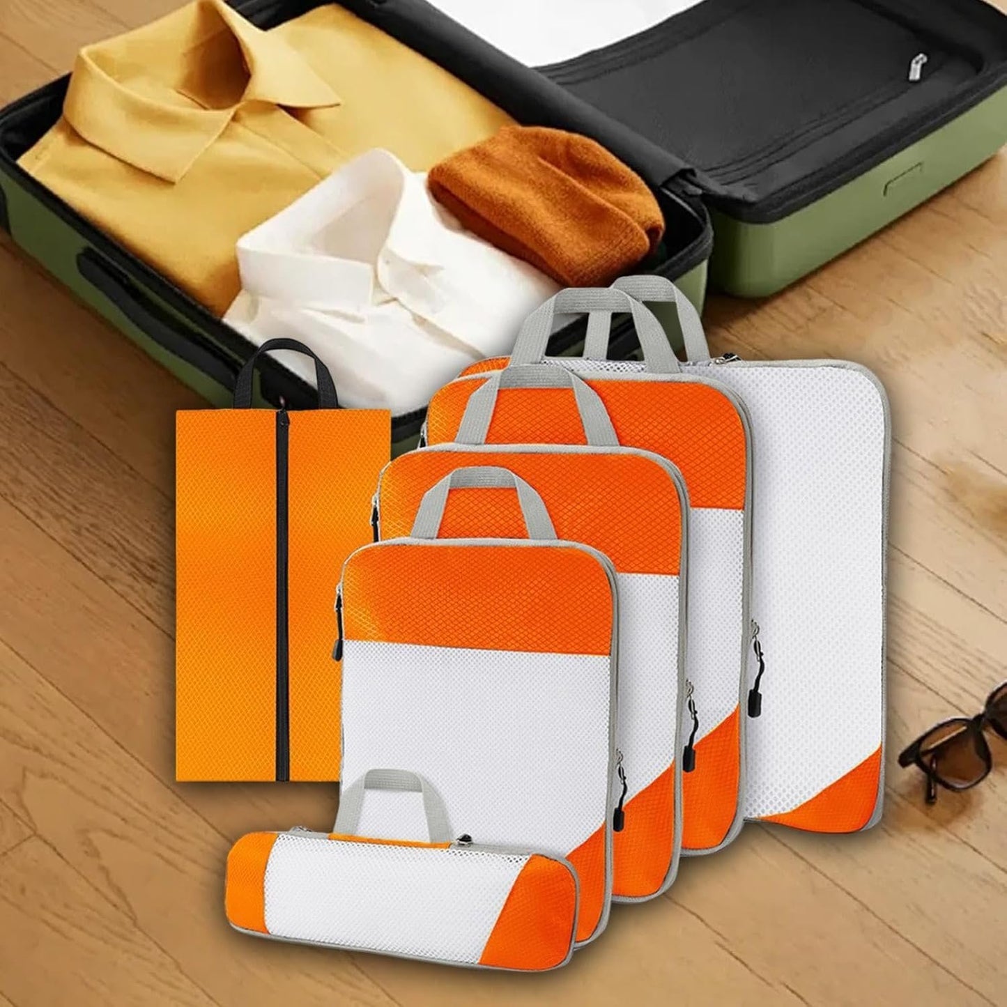 Generic 6-Piece Travel Packing Cubes Set for Efficient Organization on The Go, Orange
