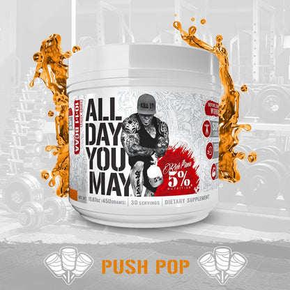 Rich Piana 5% Nutrition AllDayYouMay BCAA Powder, 9g Amino Acids | Elite Intra & Post Workout for Muscle Recovery, Hydration, Endurance, Joint & Liver Support (Push Pop)