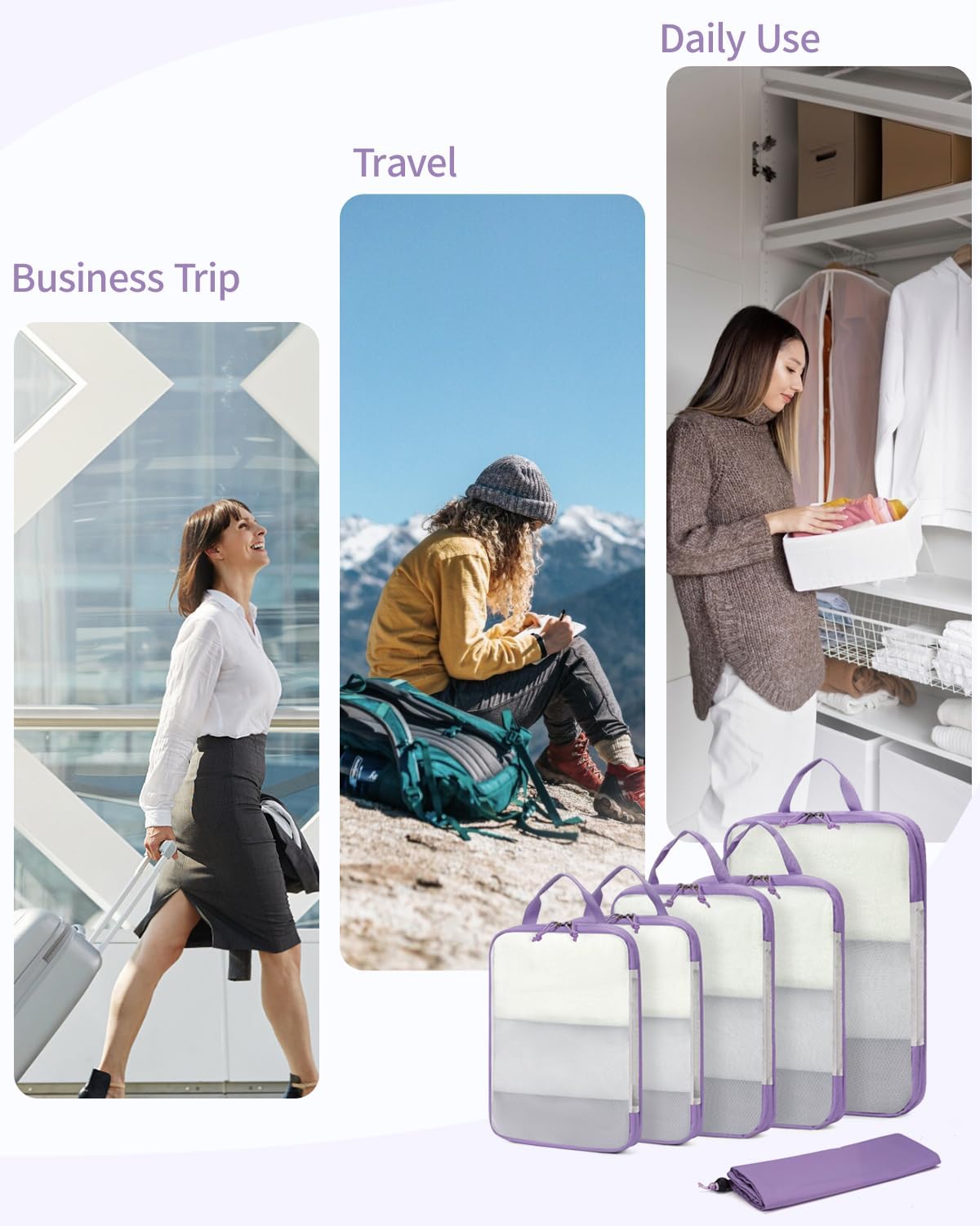 ECOHUB 6pcs Compression Packing Cubes Set for Backpack Suitcases, Expandable Travel Organiser with Shoes Bag, Ultra-resistant Packing Organiser for Carry On Luggage