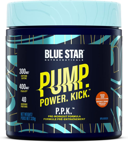 Blue Star Nutraceuticals P.P.K. Pre Workout Supplement - Energy Booster, Nitric Oxide NO2 Booster, Muscle Pumps & Hydration Support - Works After 1 Serving - 40 Servings (Orange Drink)