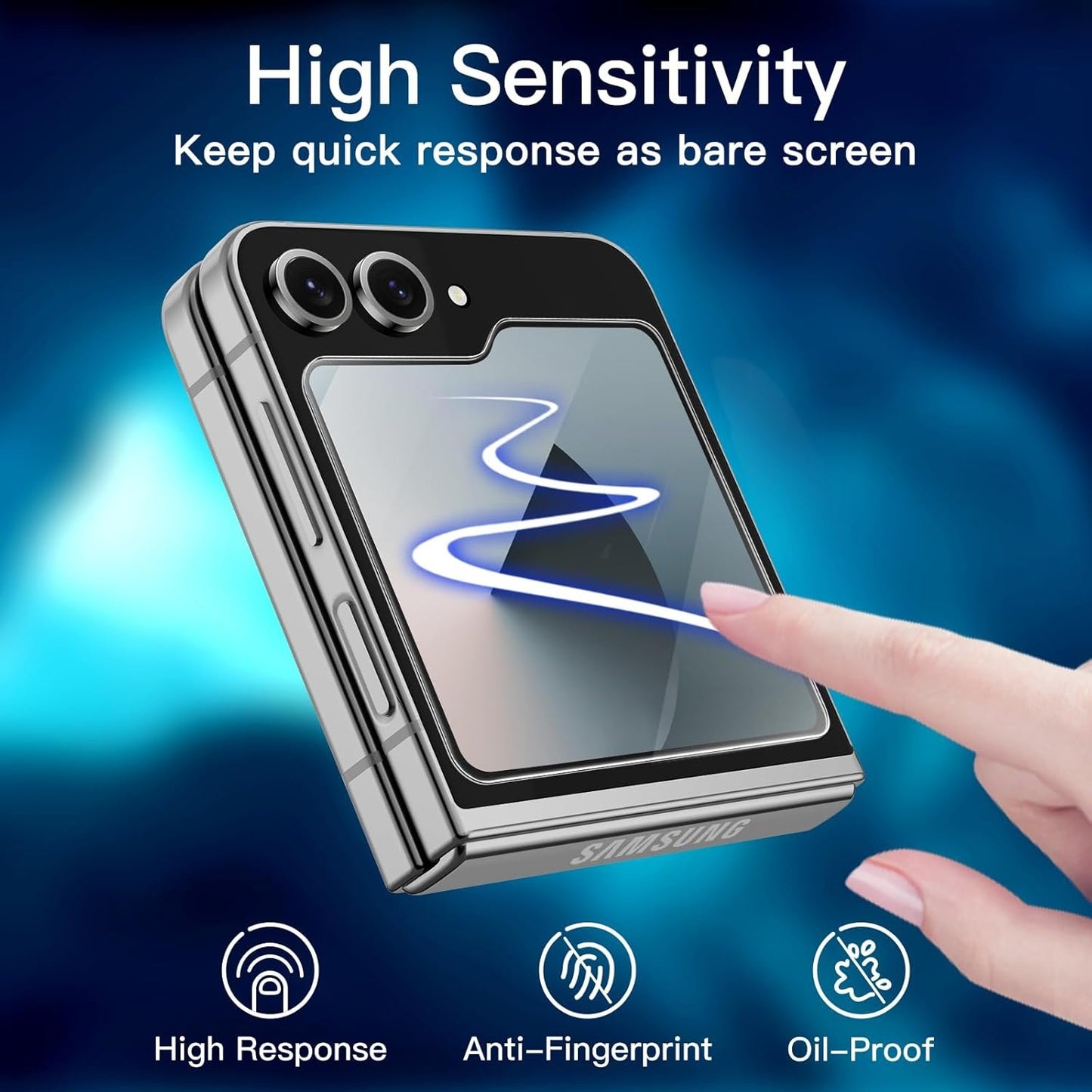 JETech Front Screen Protector for Samsung Galaxy Z Flip 6, Tempered Glass Film with Easy Installation Tool, Case-Friendly, HD Clear, 3-Pack