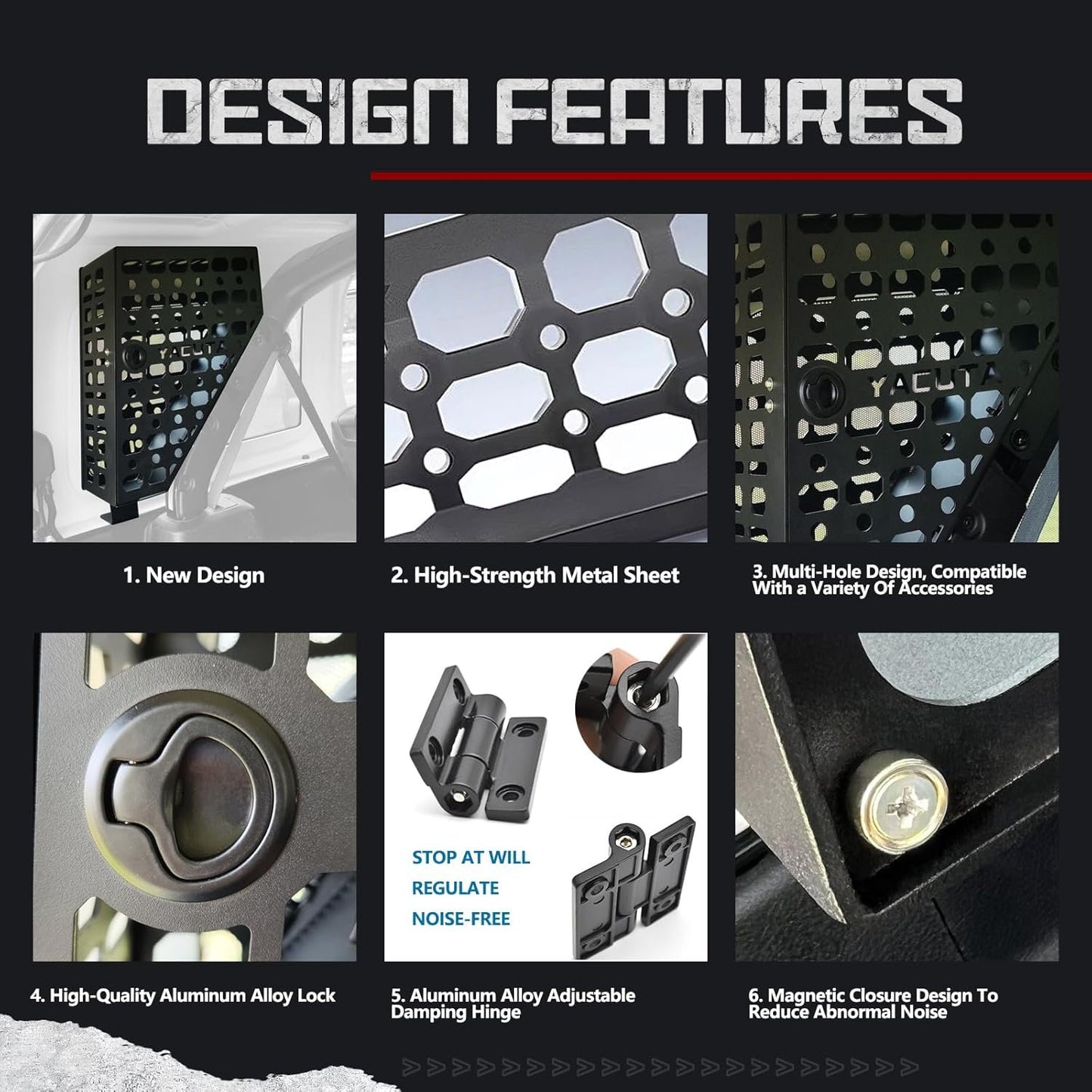 YACUTA Roll bar storage box/Rear Trunk Side Storage Box for 2018-2024 Wrangler JL JLU 4-Door|Metal material|1PCs(Drive side).