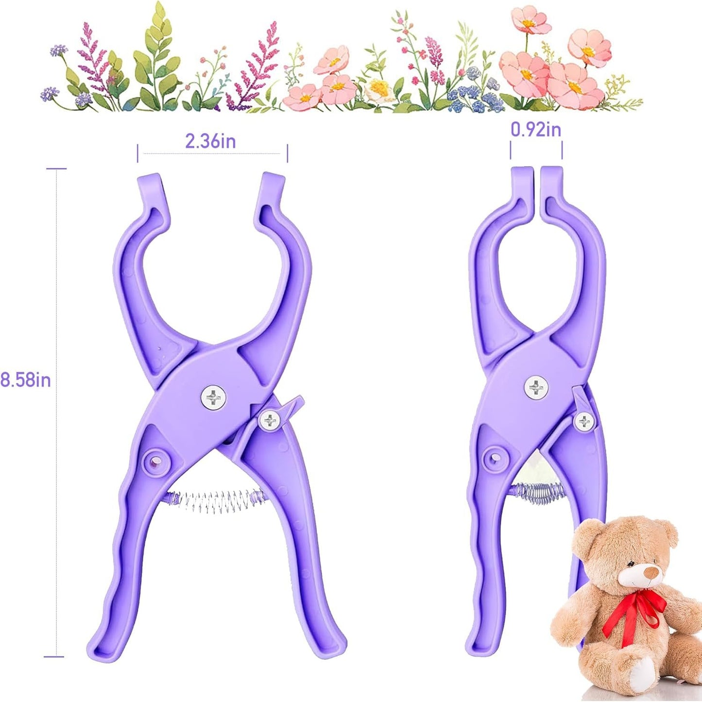 XANRONKJ Safety Eye Pliers Tool for Amigurumi, Safety Eye Snapper Crochet Tool Clamp & 100 PCS 6-12mm Safety Eyes for Amigurumi (Purple)