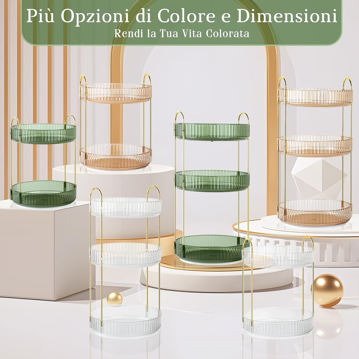 Boxalls 360° Rotating Makeup Organizer, Large Capacity Makeup Organizer, Bathroom Makeup Organizer, Desktop Makeup Storage Box Cream Display (2 Tiers, Green)