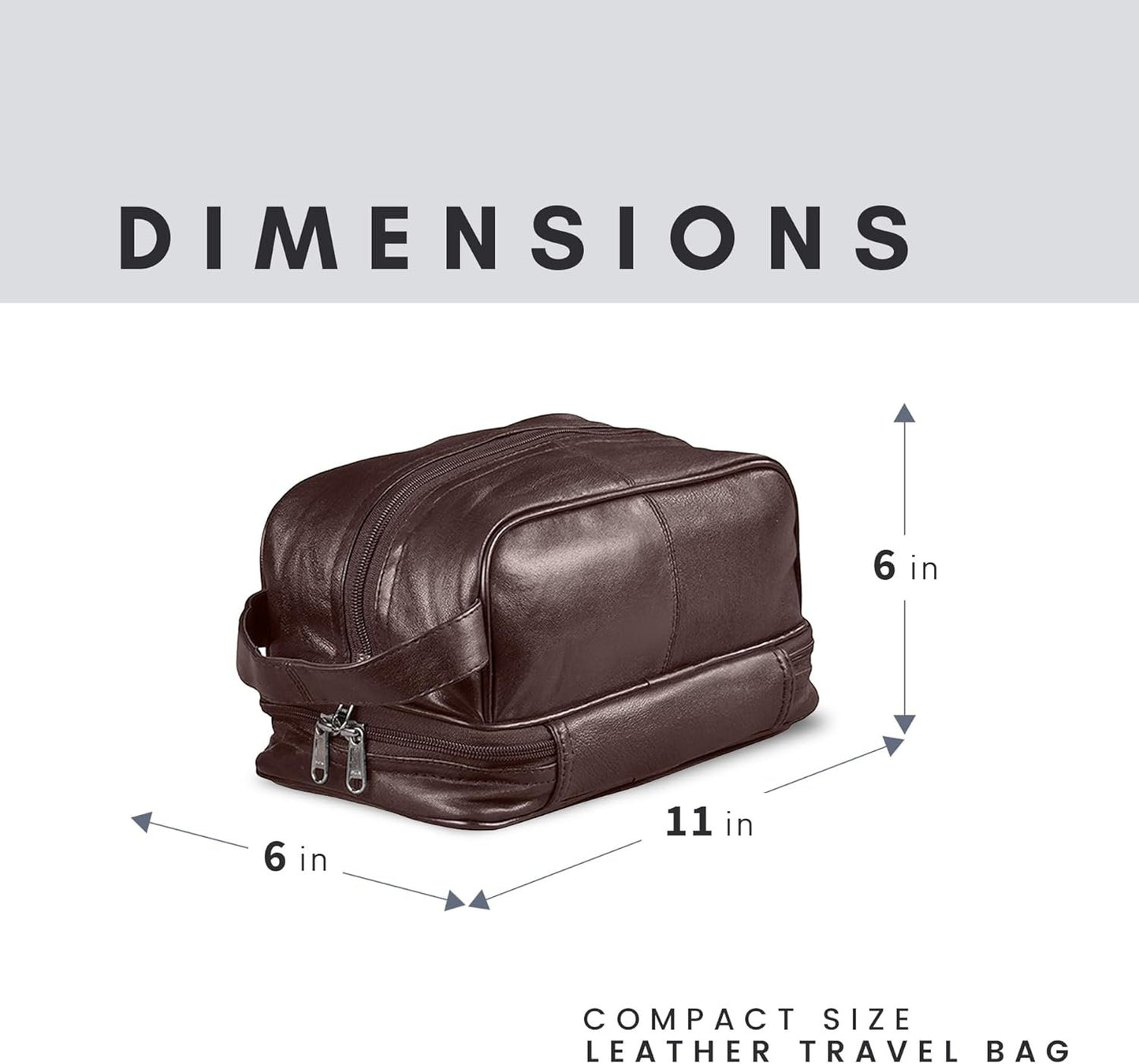 Mens Toiletry Bag Shaving Dopp Case For Travel by Bayfield Bags (Brown) Men's Shower Bag For Bathroom Hygiene (11x6x5). Holds Beard Trim Kit Accessories and Body Shavers.