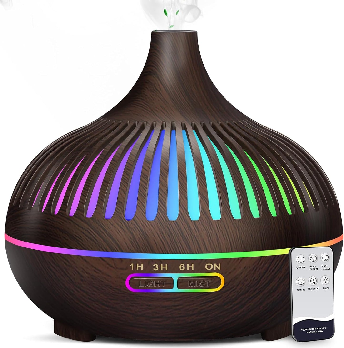 Essential Oil Diffuser, Sunfuny 550ml Aromatherapy Diffuser Air Humidifier with Remote Control, Aroma Oil Vaporiser, Ultrasonic Fragrance Defuser with RGB LED Light, Gift (Hollow Dark Wood Grain)