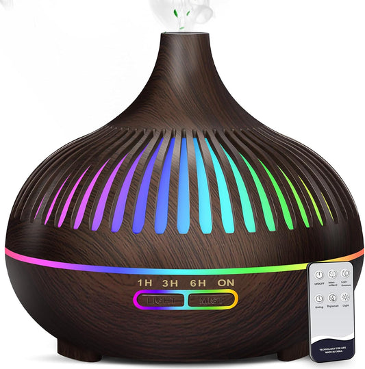 Essential Oil Diffuser, Sunfuny 550ml Aromatherapy Diffuser Air Humidifier with Remote Control, Aroma Oil Vaporiser, Ultrasonic Fragrance Defuser with RGB LED Light, Gift (Hollow Dark Wood Grain)