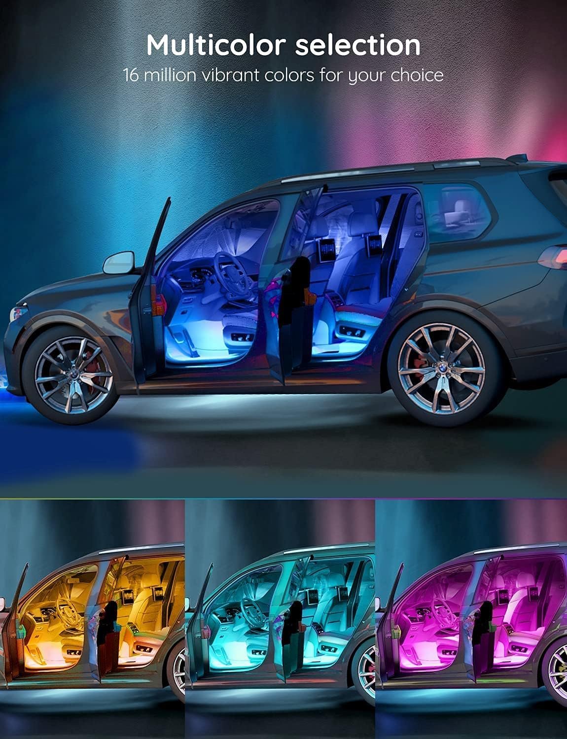 Govee Interior Lights for Car, App Control Smart Car Lights with DIY Mode and Music Mode, Waterproof LED Interior Lights with 2 Lines Design, RGB Under Dash Car LED Lights with Car Charger, DC 12V