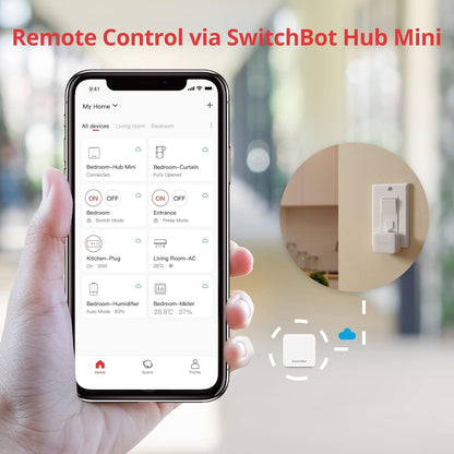 SwitchBot Smart Switch Pusher with Remote - No Wiring, Control with APP, Timer and Bluetooth Remote, Add SwitchBot Hub Mini to Make it Compatible with Alexa, Google Home, IFTTT (White)