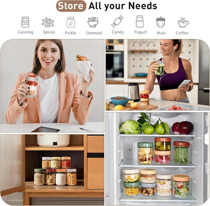 Feshory 6 Pack Overnight Oats Container Jar with Screw Lid - Wide Mouth & Airtight Glass Food Storage Jar, Wide Mouth Glass Meal Prep Containers for Food, Salad, Spice, Snacks, Dressing Sauce