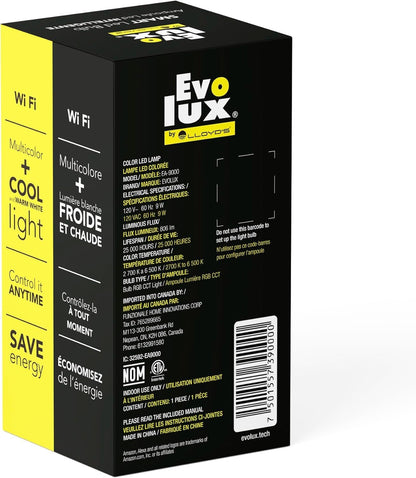 WiFi LED Dimmable Smart Light Bulb (E26) - Ampoule Intelligente - Smart Bulbs Alexa Compatible - Colour Changing, 806 Lumens - Energy Saver for 2.4 GHz Networks No Hub Needed - Warm & Cool White Light