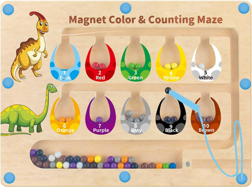 Montessori Magnetic Color and Number Maze, Wooden Puzzle Activity Board, Wooden Magnetic Tracing Board for Kids,Learning and Educational Birthday Gifts for Kids Girl and Boy 3-5 Years Old