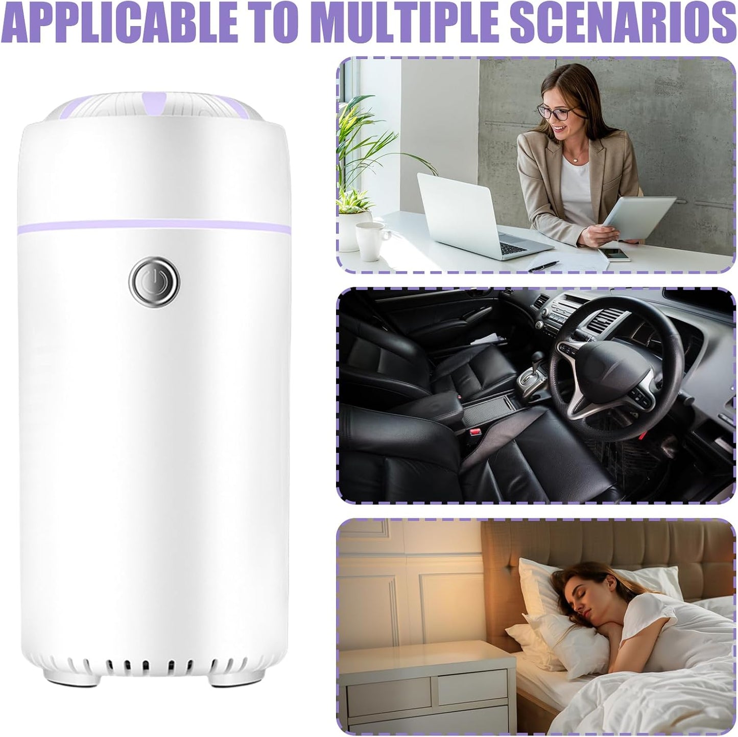 Qkbuza Car Aromatherapy Humidifier,Portable Mist Humidifier Air Freshener - Air Purifier Ultrasonic Travel Auto Freshener with 7 Lights for Workplace Home