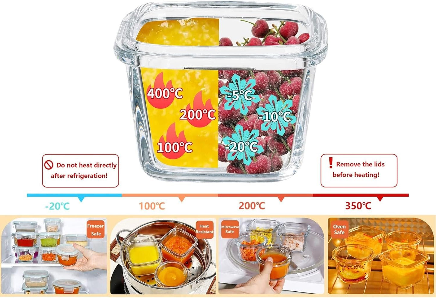 YOZOTI 12 Pack Small Glass Food Containers, 6oz Mini Meal Prep Containers with Lids, Airtight, Leakproof, Microwave, Freezer, Dishwasher Safe (Square)