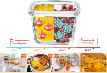 YOZOTI 12 Pack Small Glass Food Containers, 6oz Mini Meal Prep Containers with Lids, Airtight, Leakproof, Microwave, Freezer, Dishwasher Safe (Square)