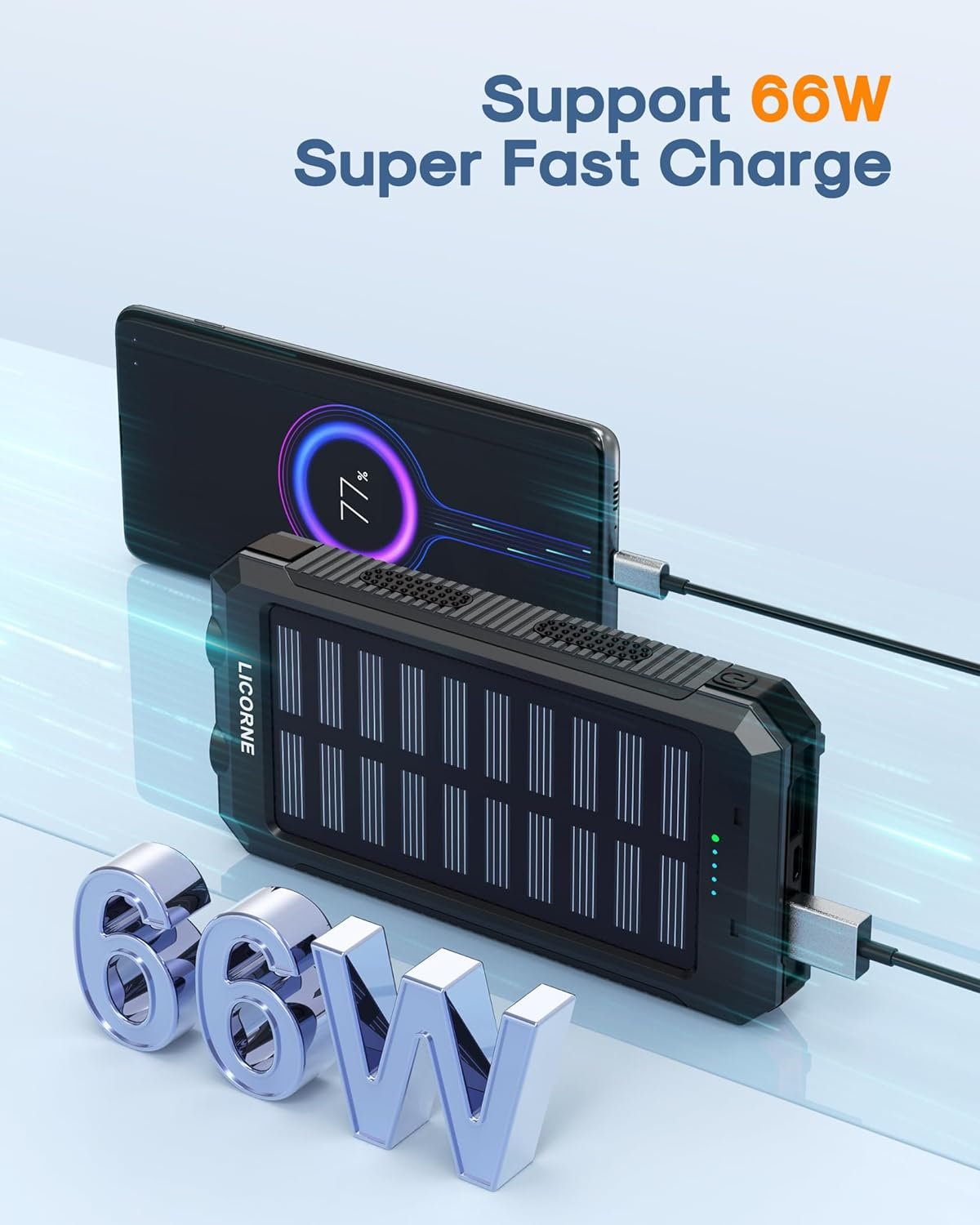 Solar Charger Power Bank Fast Charging - 30000mAh Portable Solar Phone Battery Panel Charger, QC3.0 Dual USB Port Battery Pack Charger Portable for All Cell Phones & Electronic Devices