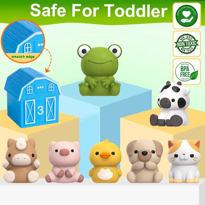 Learning Toy for Toddlers 1 2 3 Year Old, 10 Farm Animal Toys & 10 Barns, Counting, Matching & Sorting Montessori Educational Sensory Toys, Christmas Birthday Baby Boy Girl 1-3