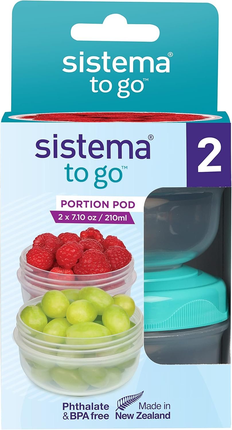 Sistema To Go PortionPod Food Storage Containers, 210 mL, Assorted Colours, 2 Pack