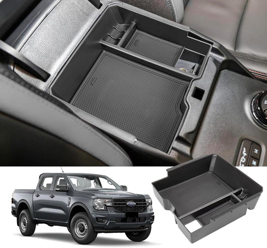 Neepiar Center Console Organizer Tray Compatible with 2024 Ford Ranger Raptor Lariat XL XLT Armrest Storage Box Insert Interior Accessories-ONLY FIT Electric Handbrake Version