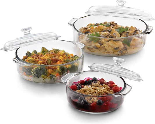 Libbey Baker's Basics 3-Piece Glass Casserole Baking Dish Set with Glass Covers