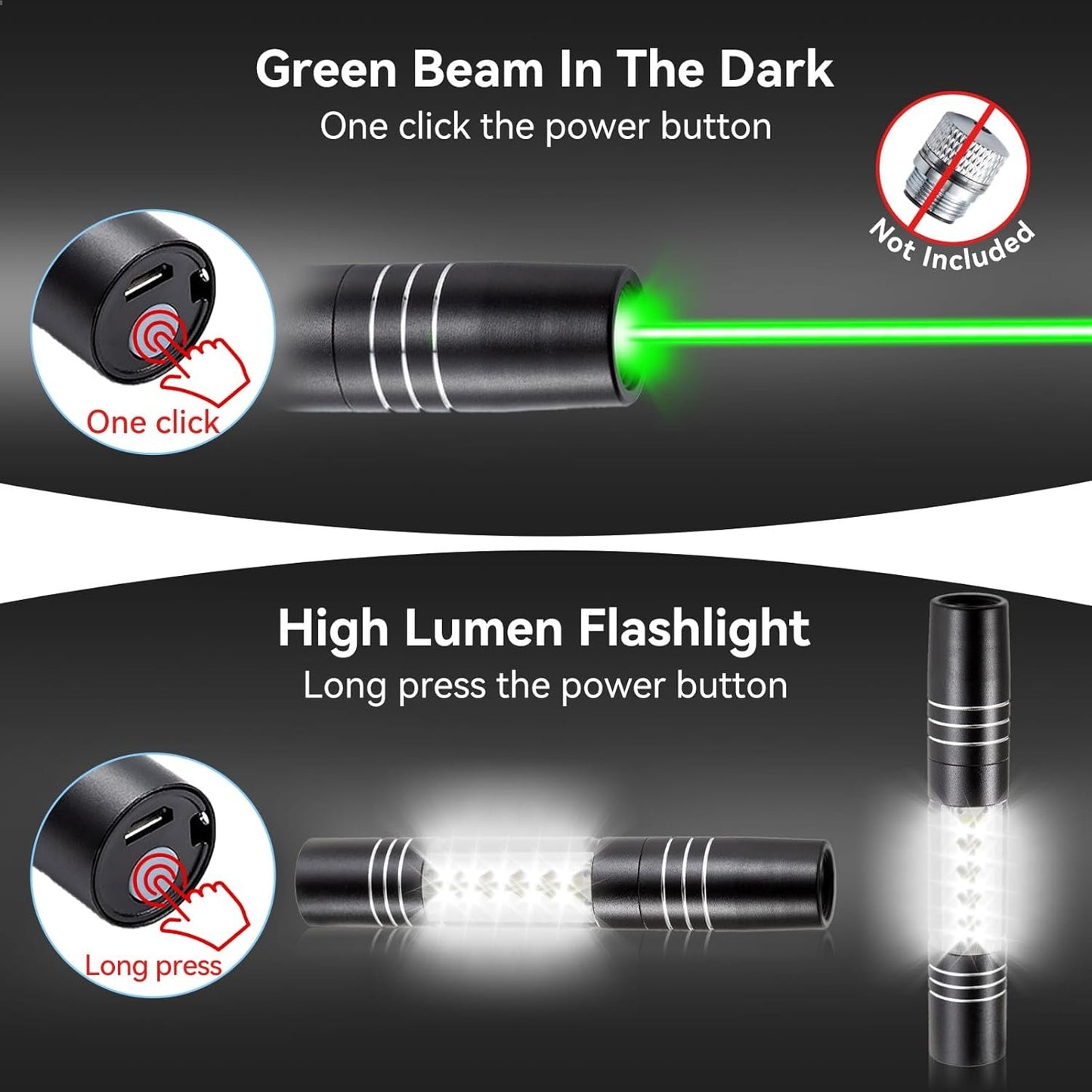 MIPREZT Rechargeable 2 in 1 Green Light & EDC Torch Flashlight Long Distance Range for TV/LED/LCD Screens Tactical Flashlights Presentation Office/Outdoors/Astronomic/Construction