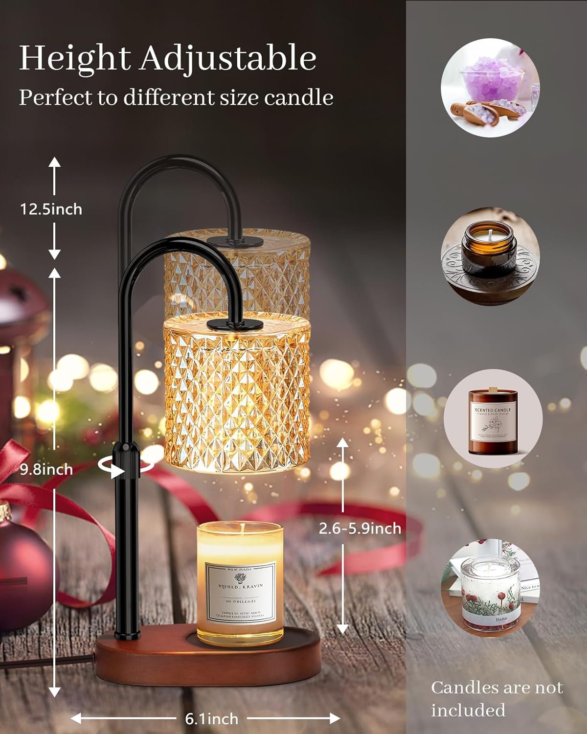 Lukasa Candle Warmer Lamp，Ideal Gifts for Mom，with Timer & Dimmer, Adjustable Height, 2 Bulbs,Candle Lamp Warmer,Fits All Candle Sizes - Ideal Gifts for Women, Mothers Day Gifts, Home Vintage Decor