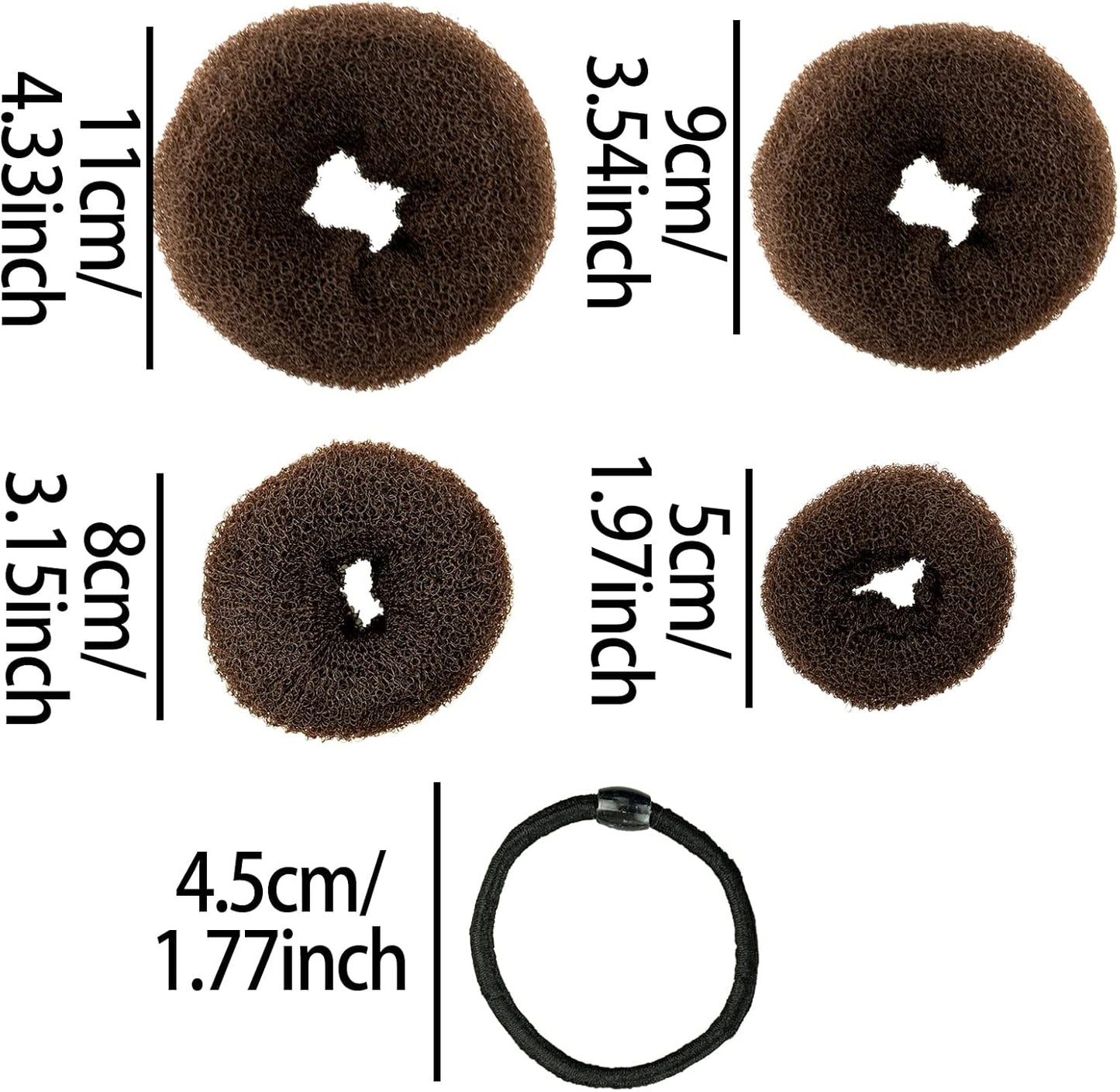 Donut Bread Maker Set of 7 Pieces Brown Ring Shape with 10 U Shaped Clips, 5 Elastic Hair Ropes