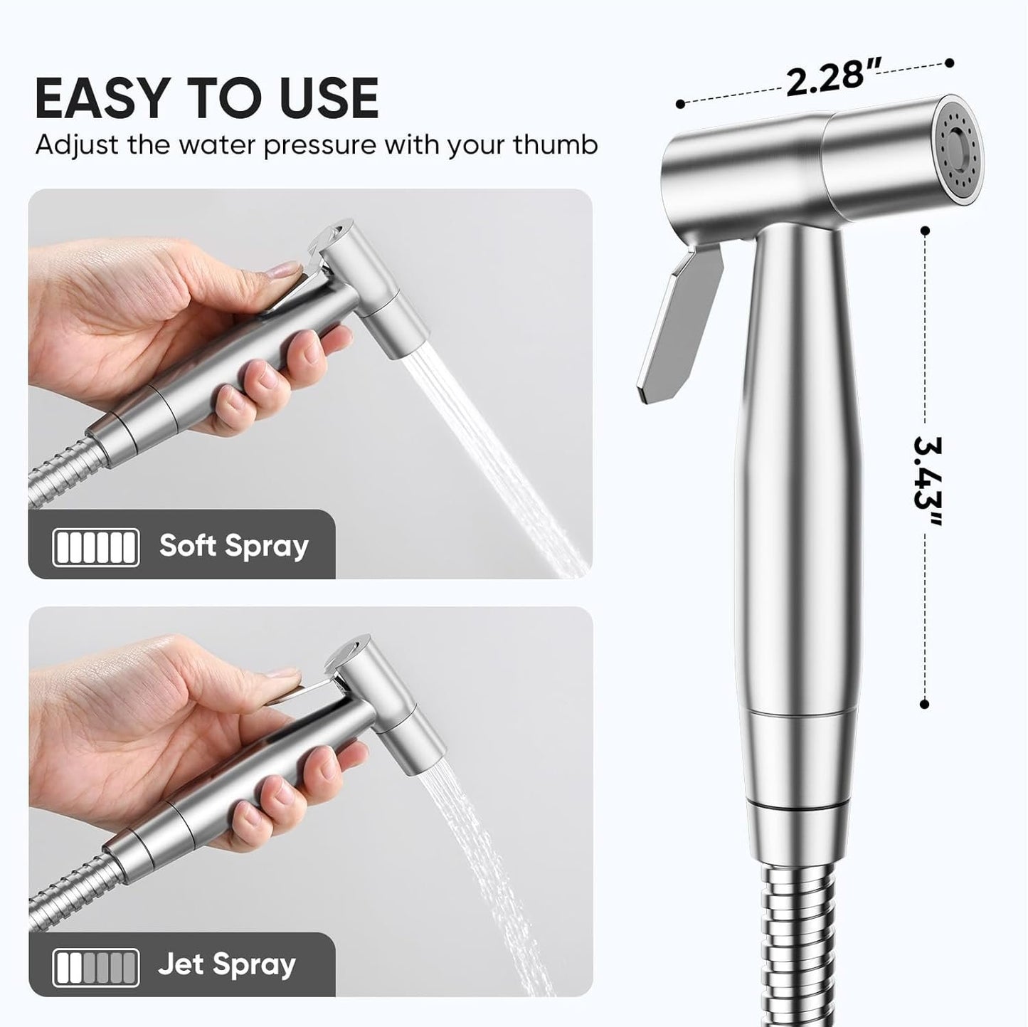 Arofa Handheld Bidet Sprayer for Toilet-Adjustable Water Pressure Control with Bidet Hose for Feminine Wash, Stainless Steel Brushed Nickel Cloth Diaper Bidet Toilet Sprayer for Baby Wash