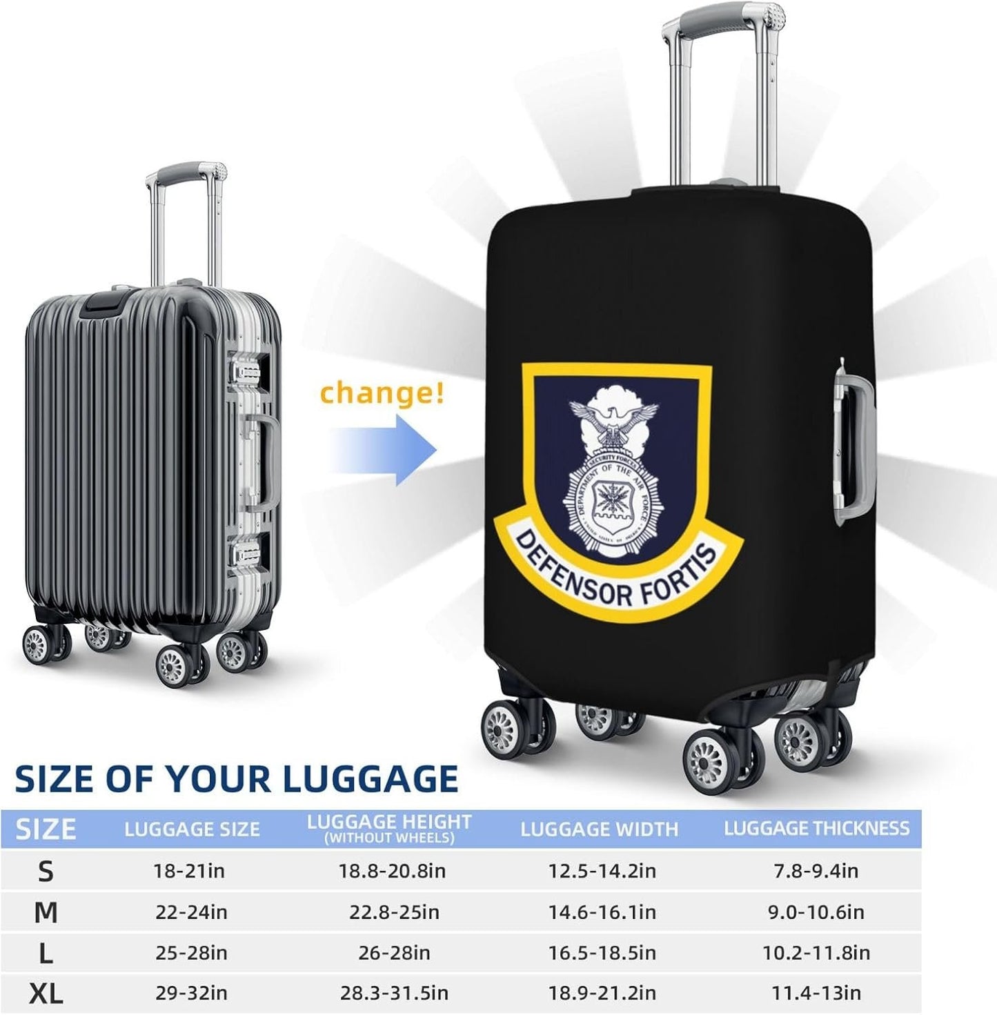 CRJSNYEAG USAF Security Forces Luggage cover Protective cover Anti-scratch luggage cover Fits 18-32 inch luggage, Black, X-Large