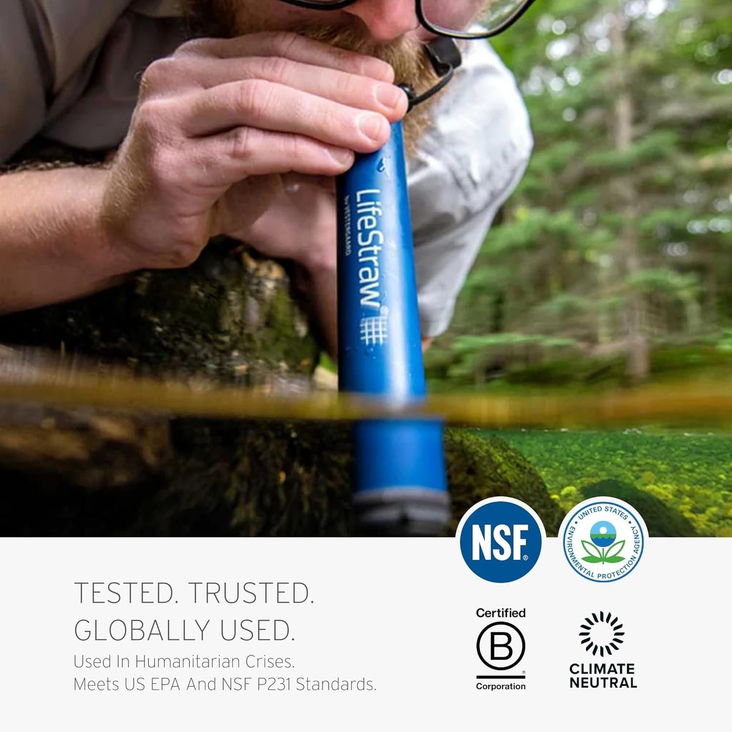 LifeStraw Personal Water Filter for Hiking, Camping, Travel, and Emergency Preparedness, Blue, Stocking Stuffers, for Men and Women