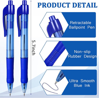 300 Pack Rollerball Pens, Retractable Ballpoint Pens with Grips for Smooth Writing, Gel Ink Pen for Office School Note Taking Class Drawing Art Stationery Supply (1.0mm Tip, Blue Ink)