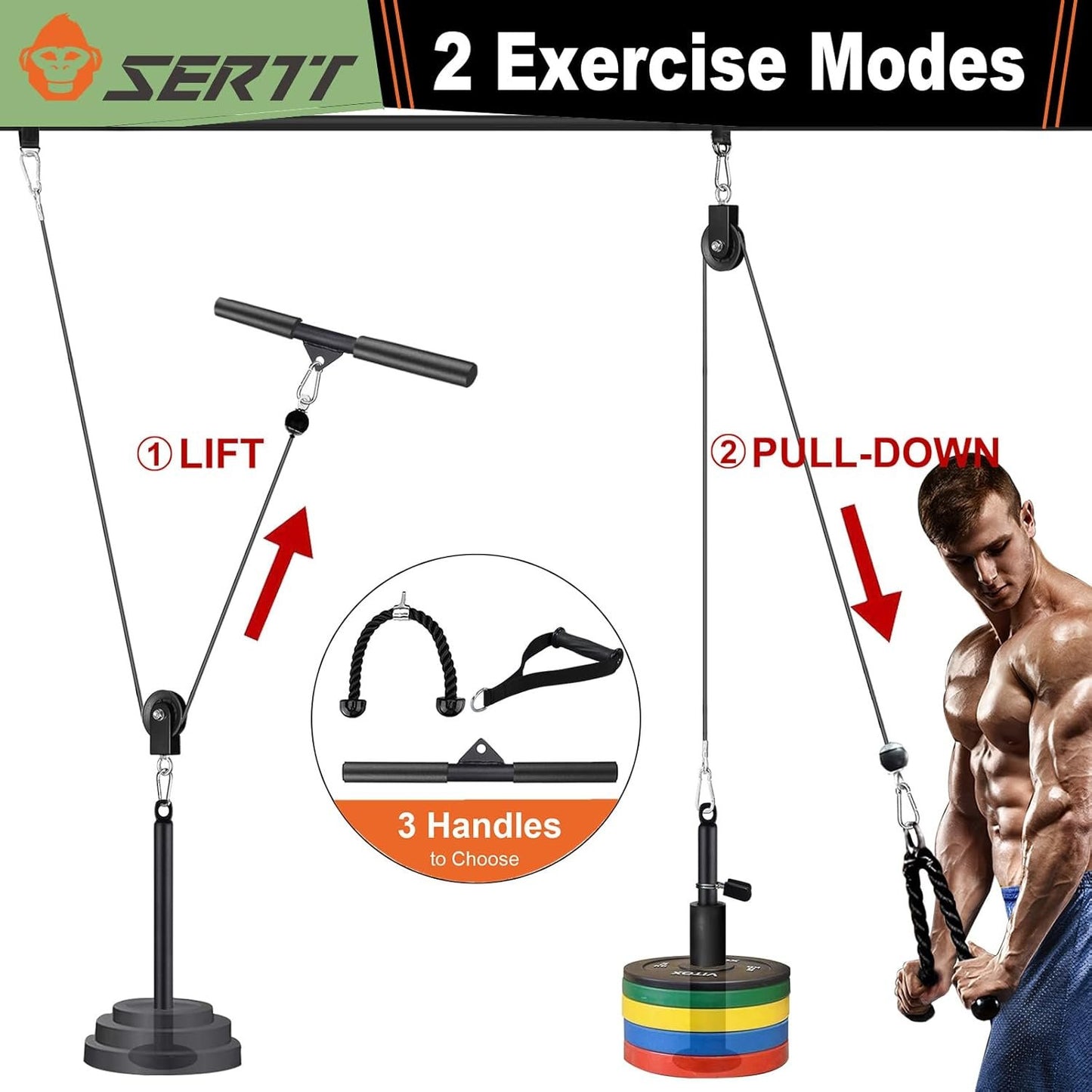 SERTT LAT and Lift Pulley System Gym, Upgraded DIY Fitness Pulley Cable Machine Attachment for Triceps Pull Downs, Biceps Curl, Forearm, Shoulder - Home Gym Exercise Pulley System Equipment