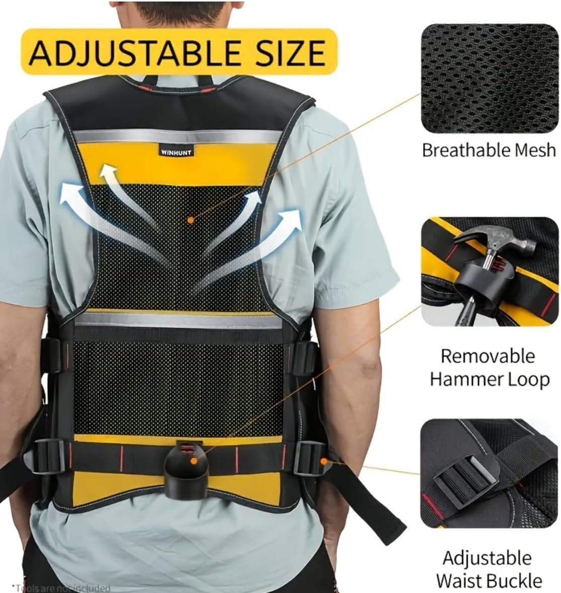 MISSLO Tool Vest Reflective Safety, 17 Pockets, Adjustable Construction Work Tool Vest for Men Electrician Carpenters Handyman