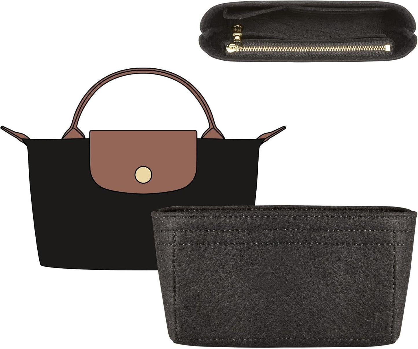 Gastinsave Handbag Purse Bag Organizer Insert Compatible with Longchamp le pliage Tote Bag