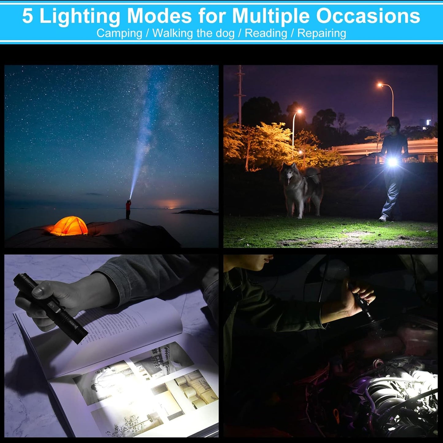 WUBEN L50 LED Torch Rechargeable Flashlight with High Lumens, 1200 Lumens Super Bright Pocket Torch, 5 Modes & IP68 Waterproof Handheld Tactical Flashlight for Camping, Hiking, Emergency, Gift (Black)