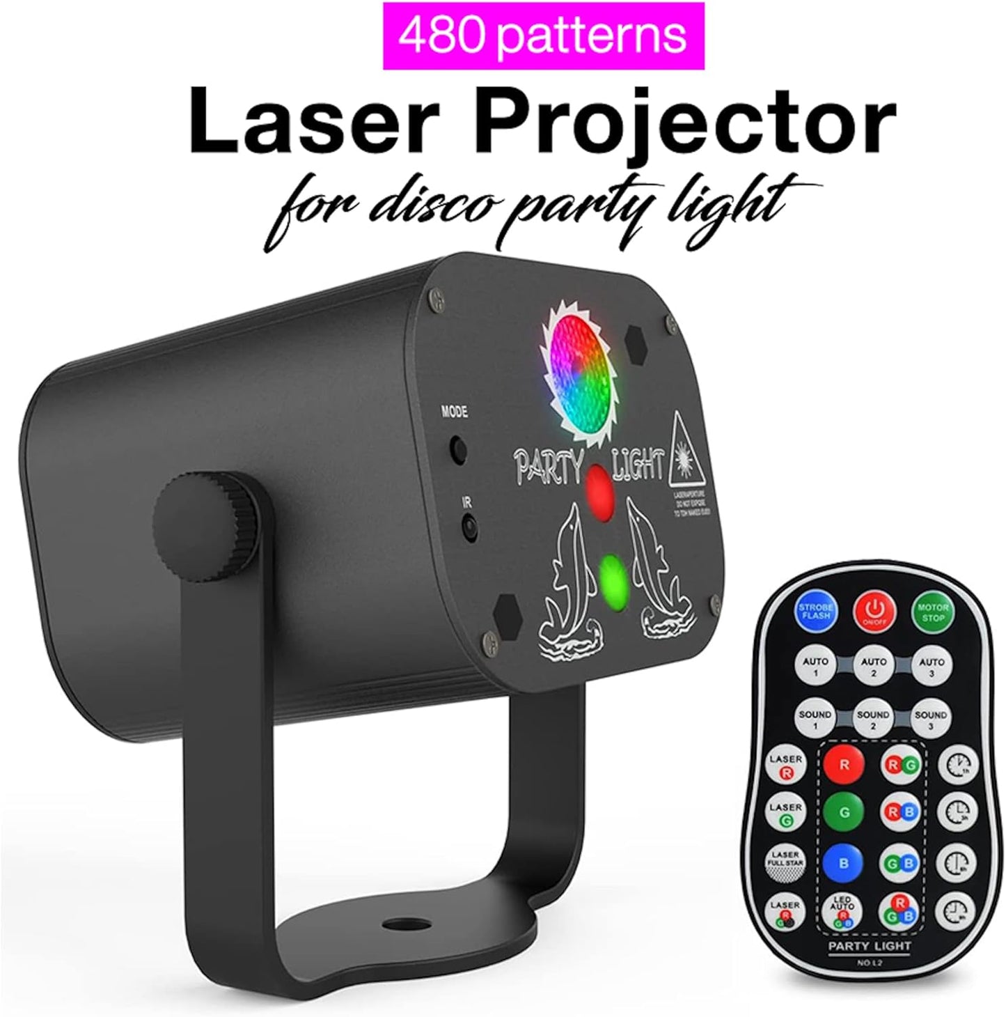 480 Patterns LED RGB Laser Projector Stage Lighting Disco Lights for Party, KTV, Club (USB Plug-in Model)