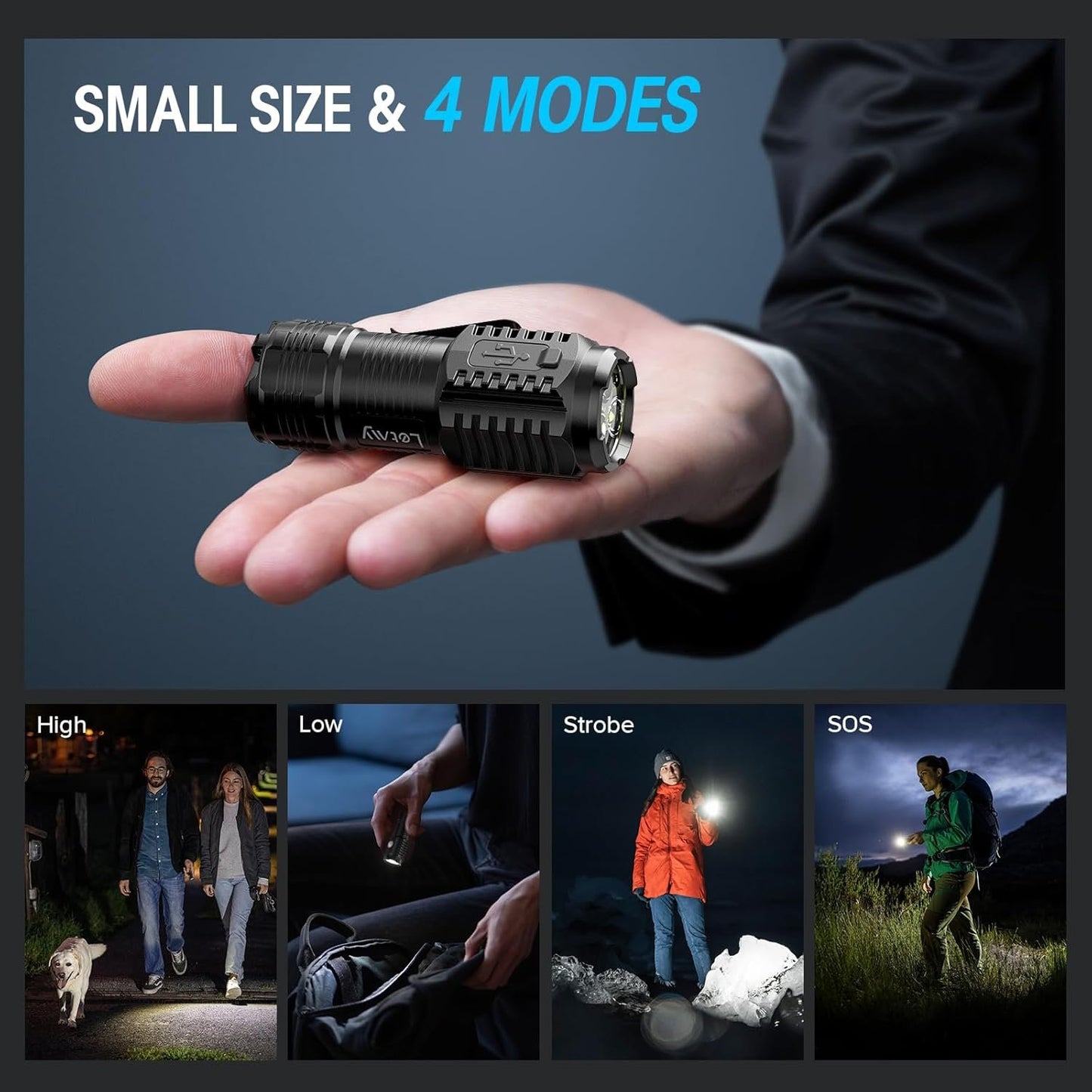LETMY Rechargeable Mini Flashlights with Magnetic Base, 2 Pack Bright 3 LED Flash Lights, Small Tactical Flashlight with Belt Clip, 4 Lighting Modes Portable Rechargeable Flashlights for Camping Home