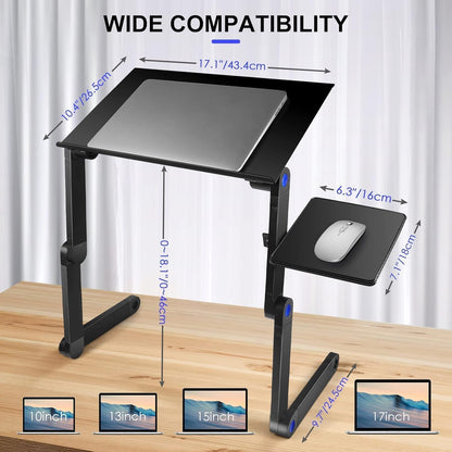 XICEN Height Adjustable Laptop Table, Portable Computer Laptop Desk Foldable Table Workstation Notebook Riser with 2 CPU Cooling USB Fans and Mouse Pad, Laptop Stand Holder for Bed Sofa Office