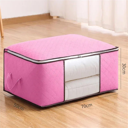 Baskets for closet organization Thickened Nonwoven Multifunctional Storage Bag Clothes Quilt Moving Packing Luggage Bag(70X50X30cm pink)