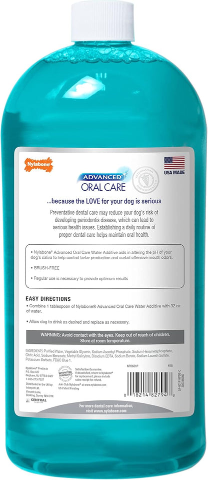 Nylabone Advanced Oral Care Pet Dental Water Additive, Liquid Tartar Remover & Breath Freshener for Dogs, Dog Teeth-Cleaning, Original Flavor, 32 oz.