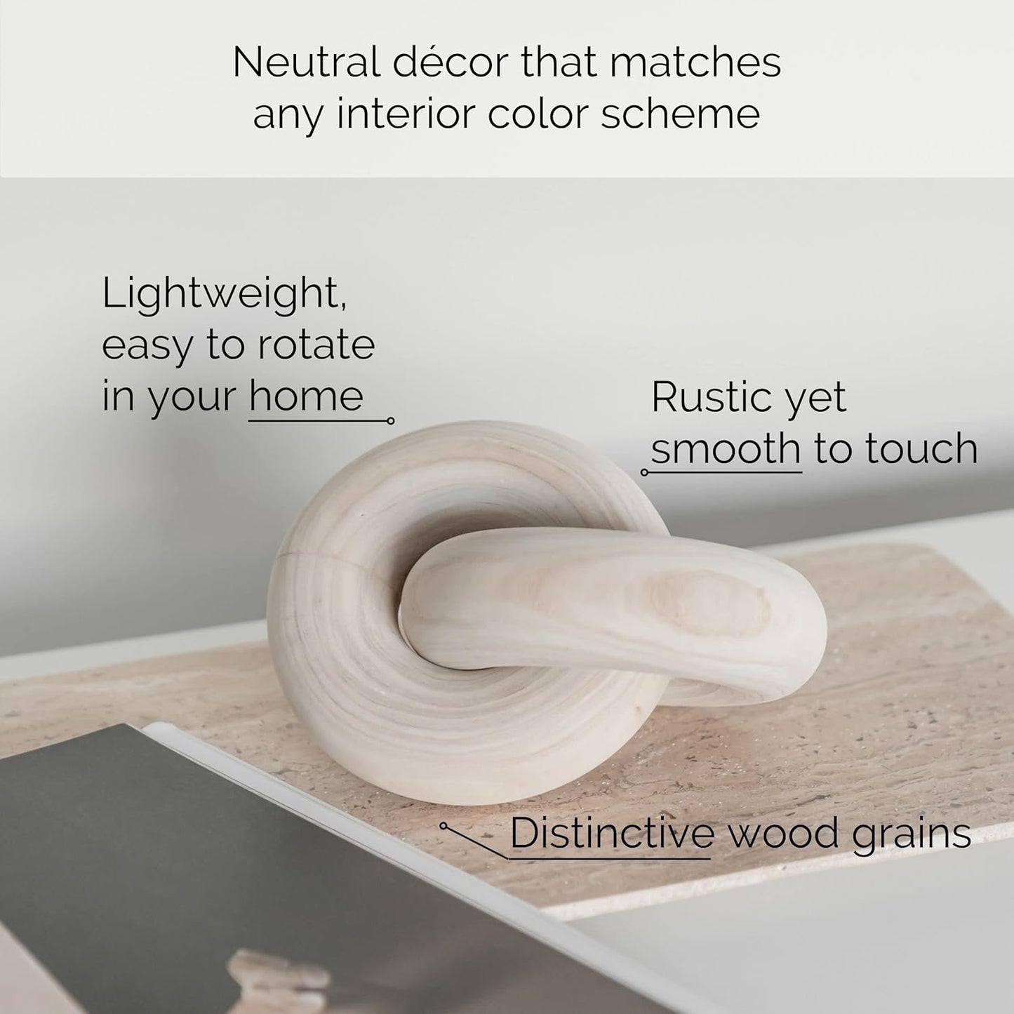 PEAKOLY Wood Knot Decor Natural - Coffee Table Sculpture, Wood Chain Link Decor, Decorative Chain, Wooden Knot, Console Table Decoration Items, Shelf Decorations, Bookshelf Decorative Objects, Beige