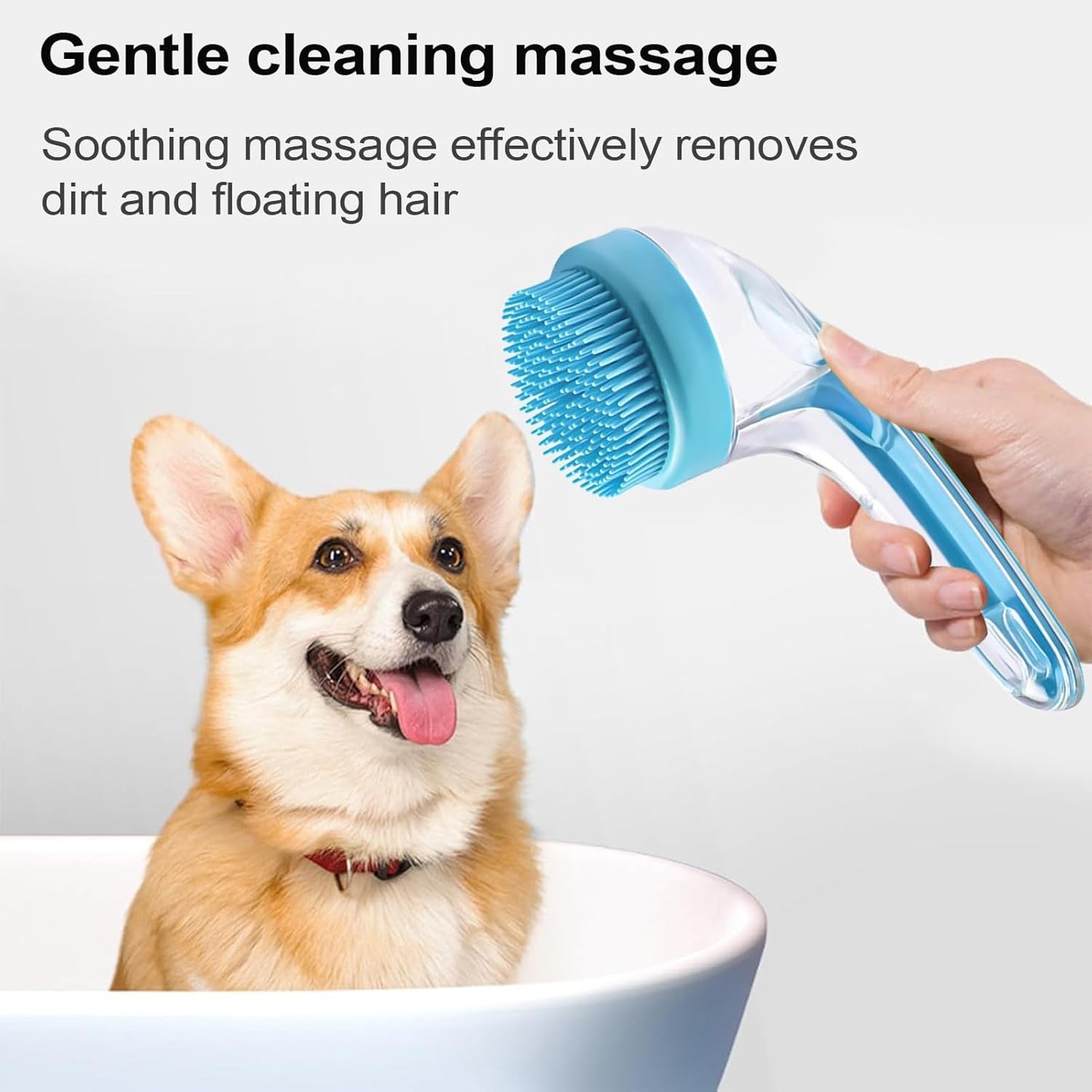Pet Bath Massage Brush, Dog Bath Scrubber Short Hair, 7.87x5.91x1.18 inches Silicone Soft Grooming Accessories, Washing, Massaging Showerhead, and Teeth Cleaning Tool for Animals