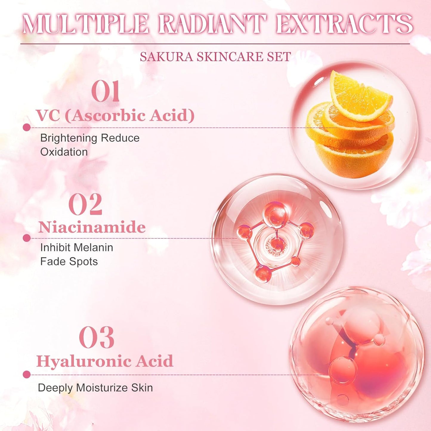 Sakura Skin Care Kit 11 Pieces, Includes Cleanser, Tonic, Face Cream, Serum and Eye Cream, Complete Face Skincare Set for Girls and Women