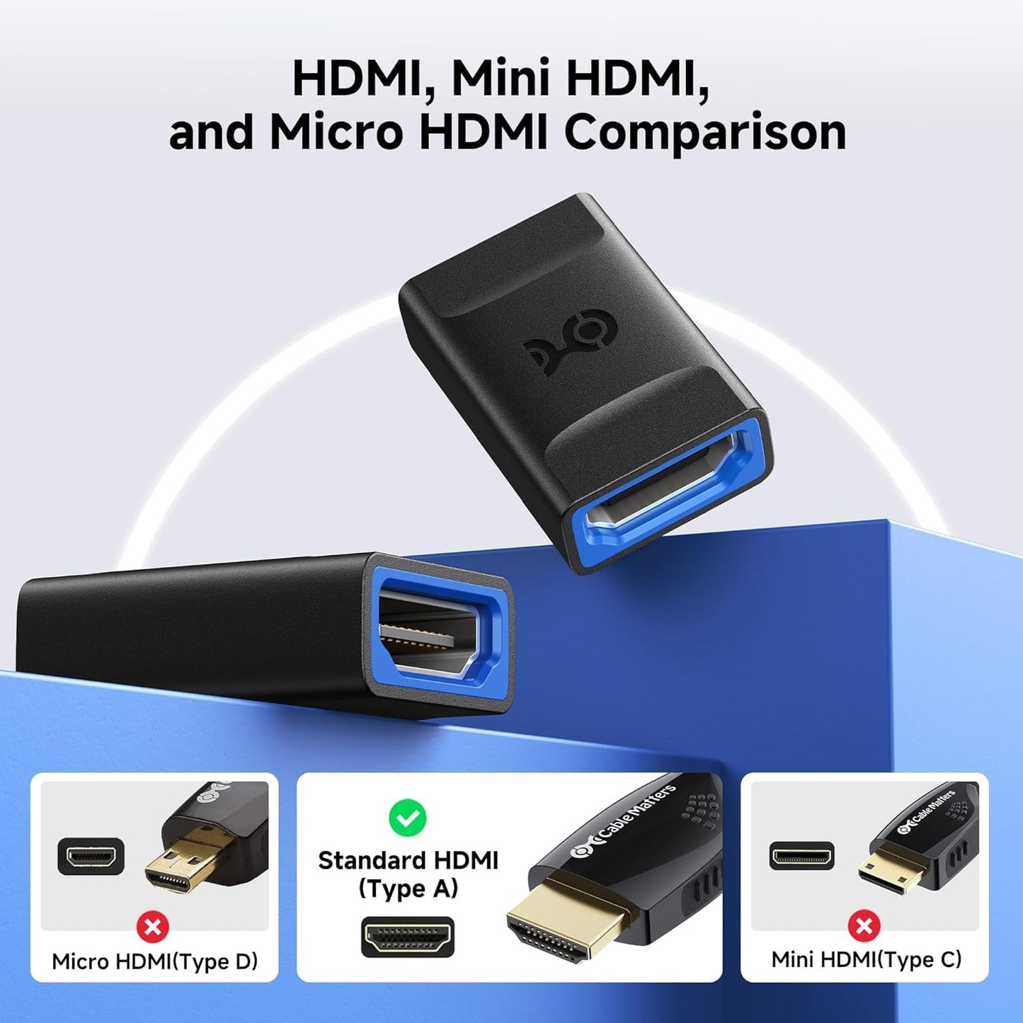Cable Matters 2-Pack 8K@60Hz / 4K@120Hz HDMI Coupler with HDR Support (8K HDMI Coupler, HDMI Female to Female Adapter, HDMI Extender) in Black