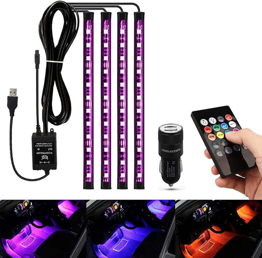 AIGUOZER Car Interior Lighting, Waterproof 48 LEDs, LED Strips Car with USB Port, Car Accessories Interior for Men and Women Car Decoration