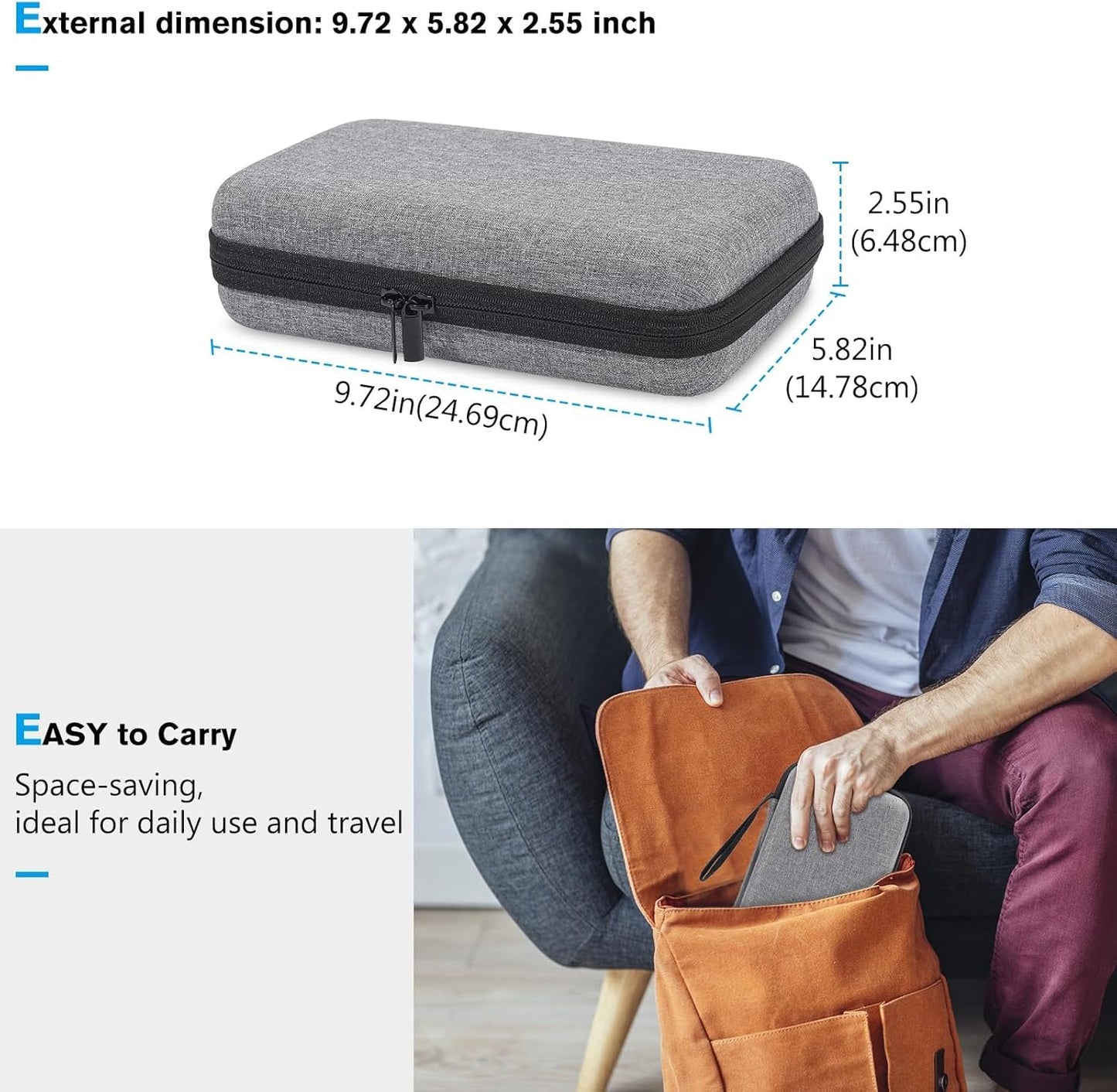ProCase Hard Travel Tech Organizer Case Bag for Electronics Accessories Charger Cord Portable External Hard Drive USB Cables Power Bank SD Memory Cards Earphone Flash Drive â€“Grey
