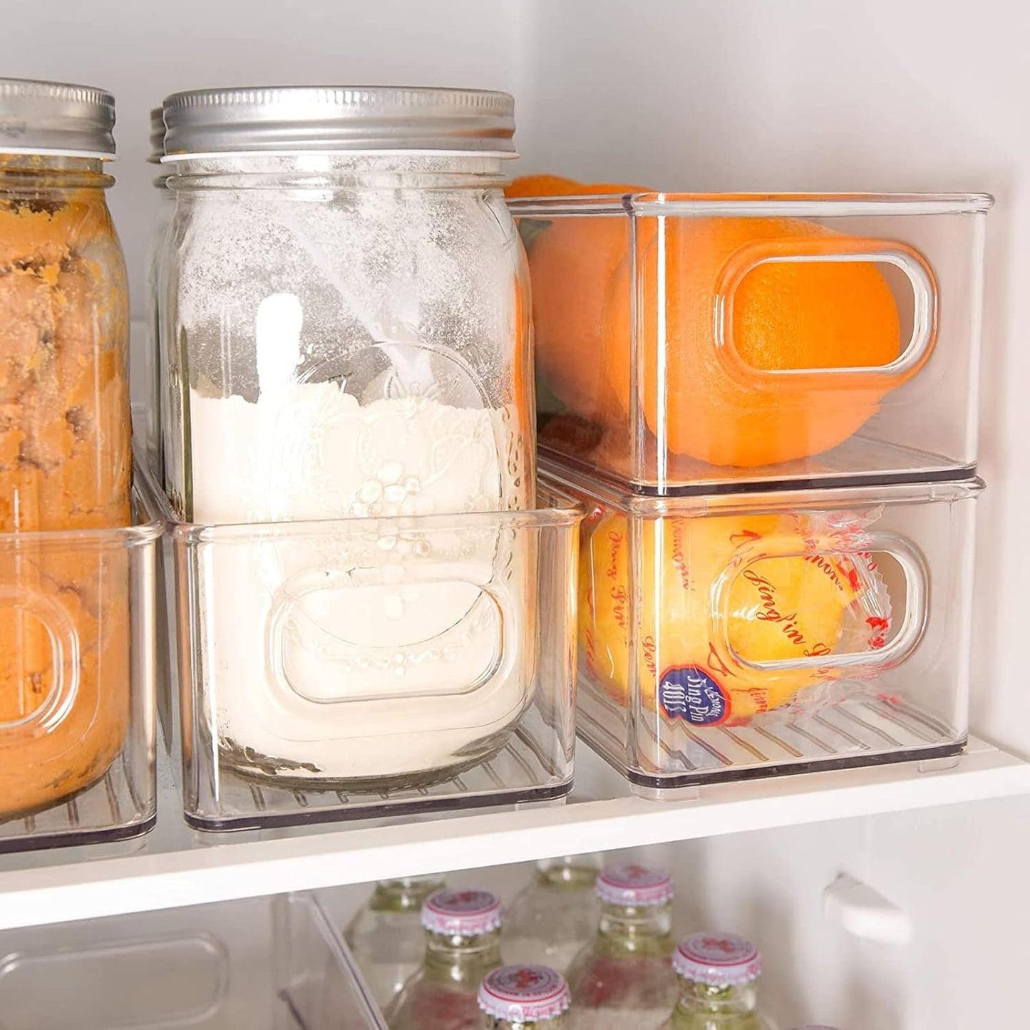 8 Pack Stackable Fridge Organizers, Clear Pantry Organizers and Storage Plastic Small Food Storage Bins Freezer Organizer Containers with Handle for Shelves Countertop Cabinet,10"L X 4"W X 3"H