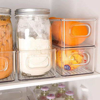 8 Pack Stackable Fridge Organizers, Clear Pantry Organizers and Storage Plastic Small Food Storage Bins Freezer Organizer Containers with Handle for Shelves Countertop Cabinet,10"L X 4"W X 3"H