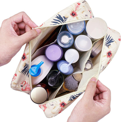Narwey Large Toiletry Bag Women Travel Toiletries Makeup Cosmetic Bag Make Up Bags Organizer Medicine Mens (Beige Flamingo)