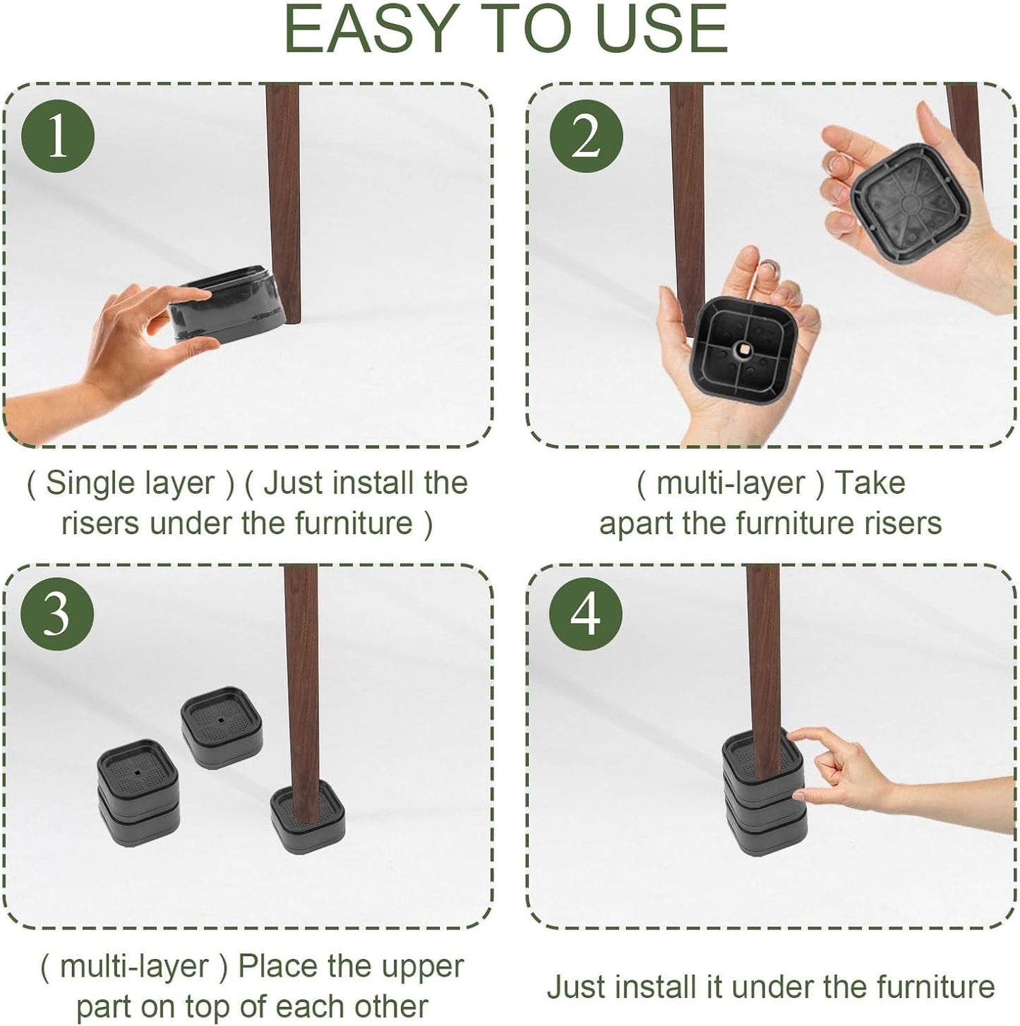 12 Pieces Furniture Riser Feet Furniture Riser Legs Furniture Risers 3.5cm Height Stackable Load Capacity Up to 5000 Lbs Suitable for Sofa, Bed and Table